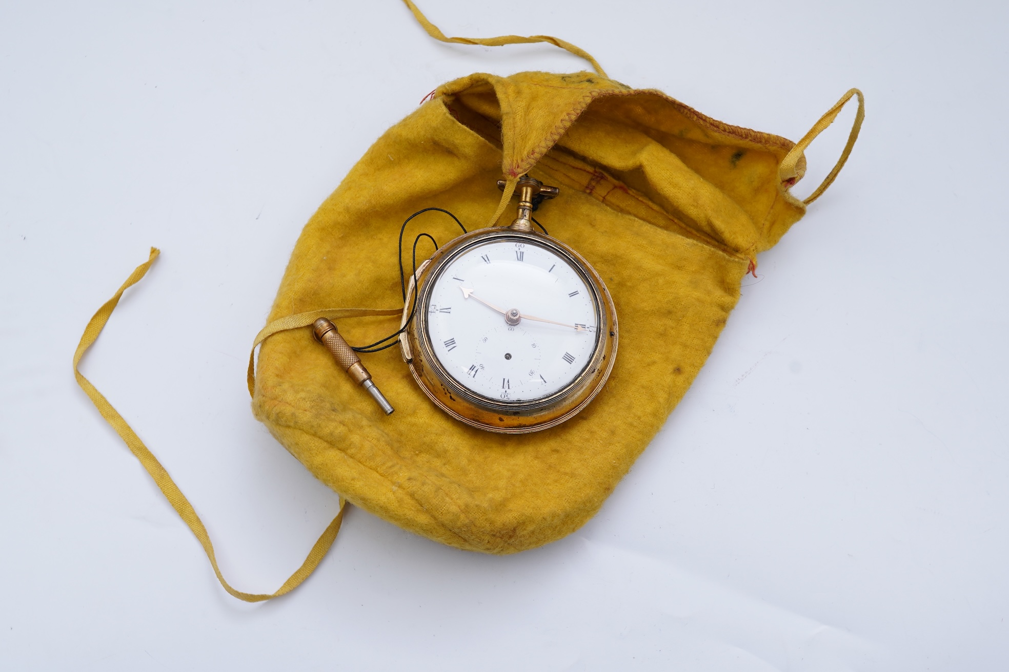 A George III silver gilt pair cased rack lever keywind pocket watch by P. Litherland & Co, Liverpool, with Roman dial and subsidiary seconds (hand missing)